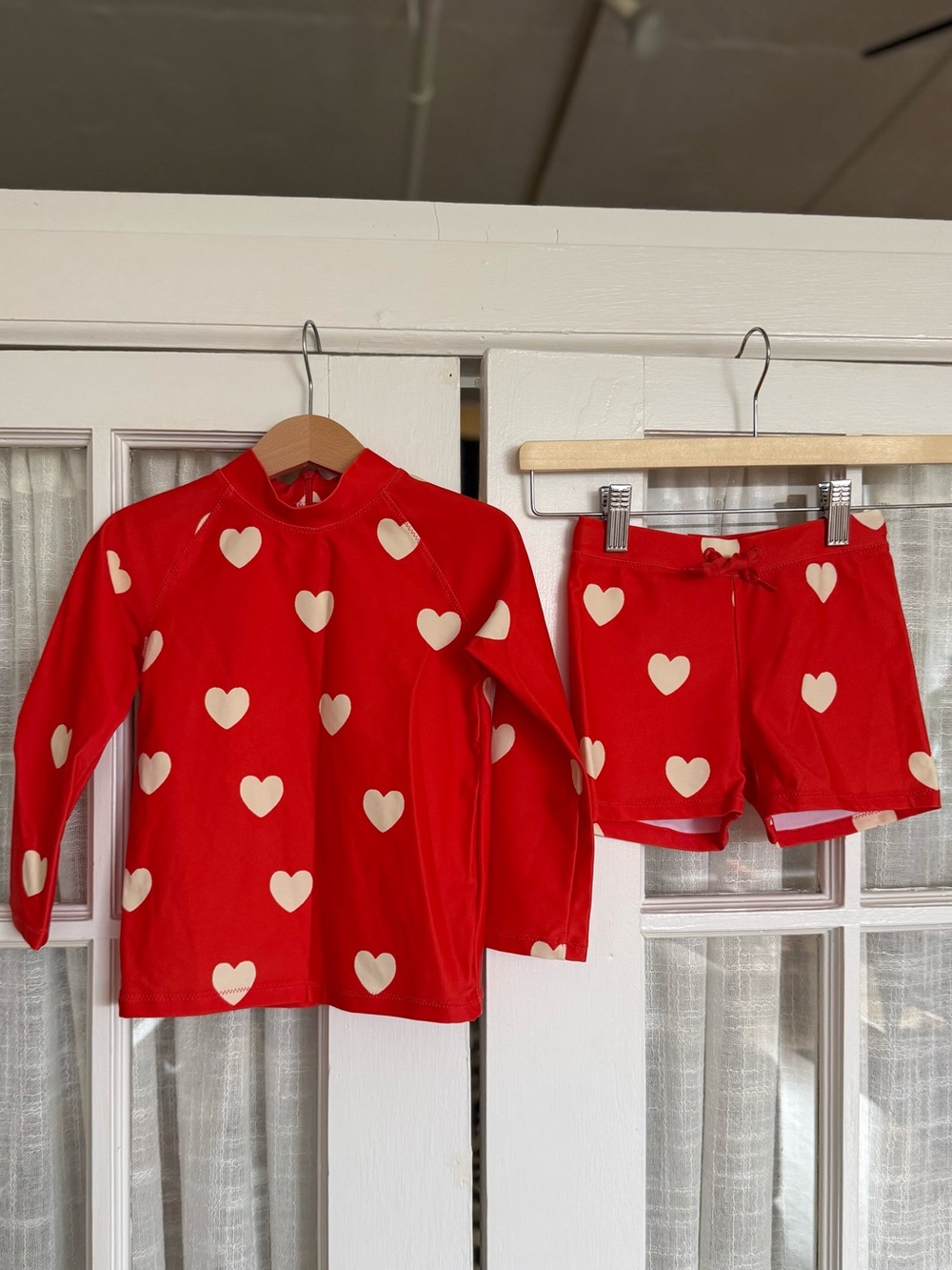 Mini Rodini Red Swim Set with White Heart Print